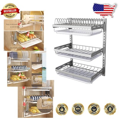 Stylish Adjustable Stainless Steel Dish Drying Rack - 3 Tiers for Klean Kitchens