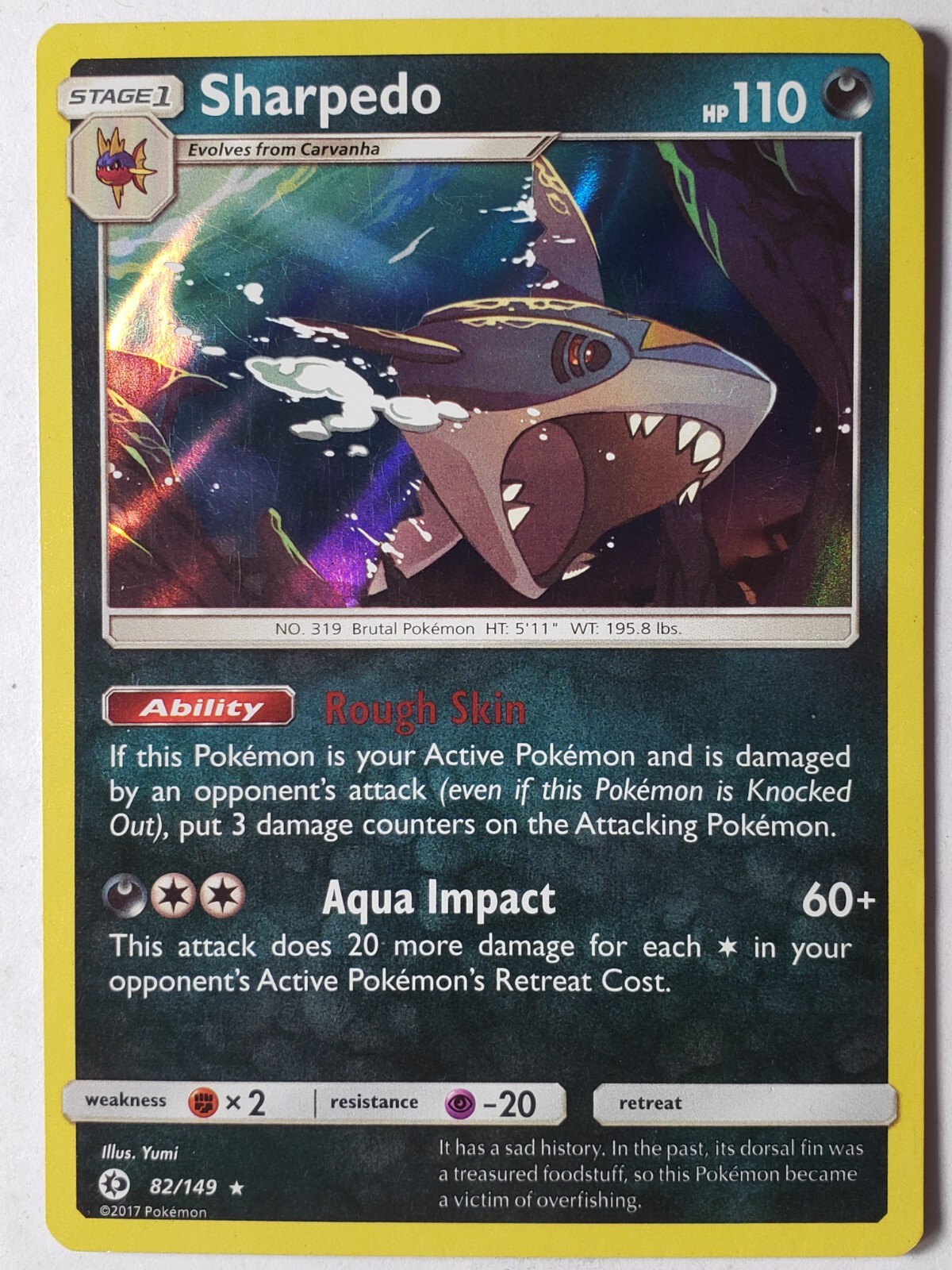 HOLO Sharpedo 82/149 DMG - B1G1F - Sun Moon Pokemon Card $2 Combined Shipping
