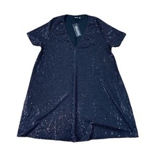 NWT Boohoo Womans Faux Sequin Stretchy Black Dress Size US 16 Party V Neck