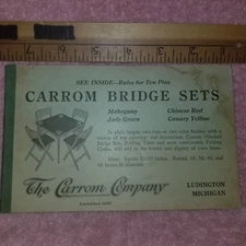 Genuine CARROM TEN PINS Rules -circa 1910 - Game Boards Bridge Sets Ad -FreeSHIP