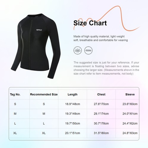 Women Swimsuit Zipper Top Wetsuit Shirts Bathing Outdoor Sport Hiking Running - Picture 15 of 25