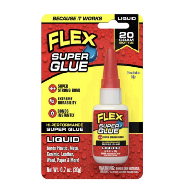 Flex Super Glue Liquid, Clear, 20 Gram Bottle
