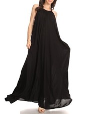 Black Bohemian Halter Maxi Dress Open Back Cover Up Sundress S