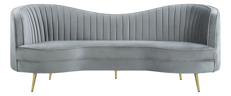 Juego de sofá curvo Sophia 3 piezas Art Deco sofá sofá sofá sofá sofá gris terciopelo 506864-S3 Foto 3 de 4