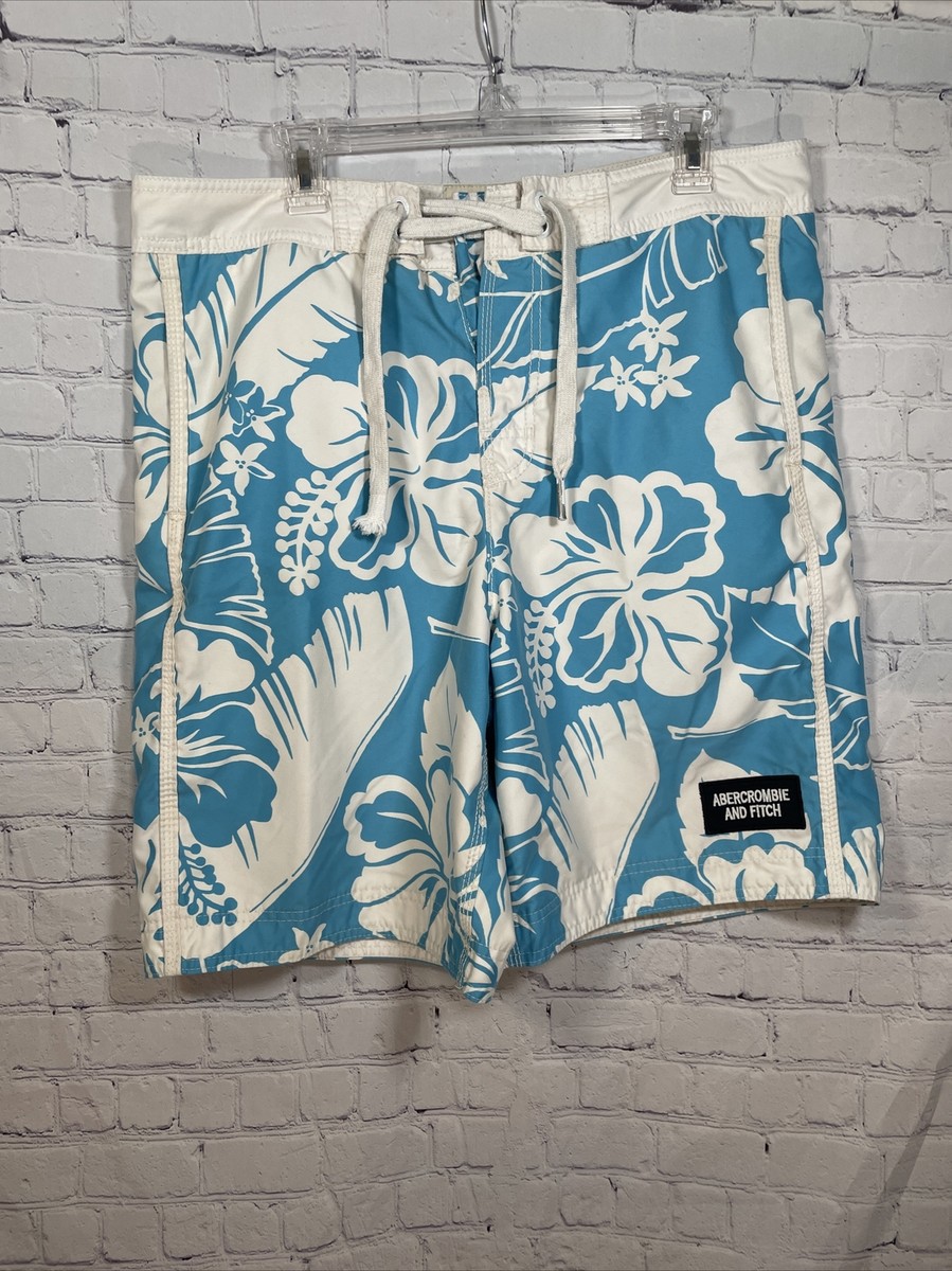 Abercrombie Fitch Swim Trunks Mens Large Floral Blue Board Shorts