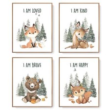 LARTSFRO Woodland Nursery Animals Nursery Wall Art Posters, Nursery Art, I am...