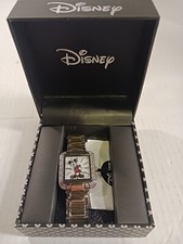 Disney Accutime Women Silver  Gold Mickey Watch Leather Band Mint in Box MCK613
