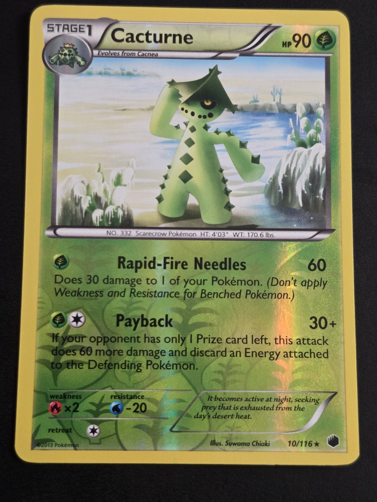2013 POKEMON TCG CACTURNE 10 BLACK & WHITE PLASMA FREEZE REVERSE HOLO RARE LP