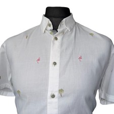 TED BAKER Shirt Mens Size 5 Fits as LARGE (42") Short Sleeve Flamingo + Design