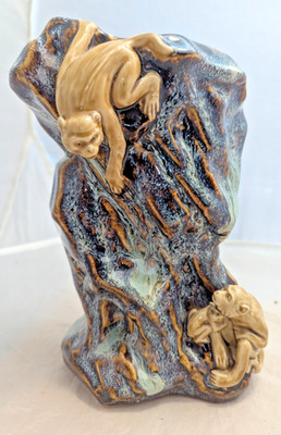 Vintage Chinese Barbotine Monkey Family Vase Male Female Baby Figural