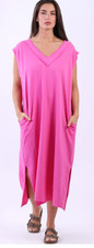 Made in Italy Fuchsia Pink Sleeveless Cotton Midi Dress One Size Plus 14-22