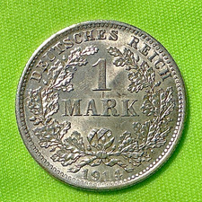 1914 D Germany Silver 1 Mark - Munich "D" Mint - Imperial Eagle