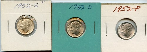 1952 PDS Roosevelt Dimes Silver Uncirculated 3 coins  * No Reserve *