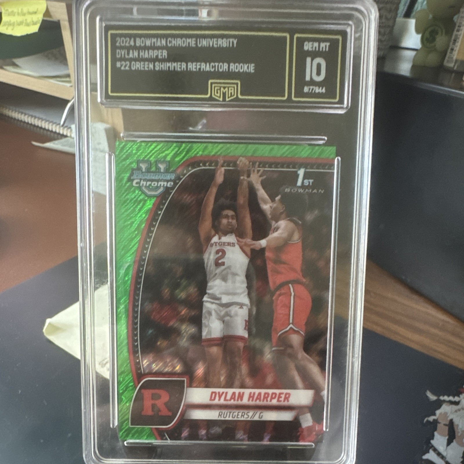 Bowman 2024-25 University Chrome Dylan Harper #22 Green Shimmer Refractor GMA 10
