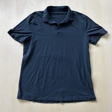 Polo Shirt Mens Medium Blue Solid Short Sleeve Casual Knit Collared Top Basic