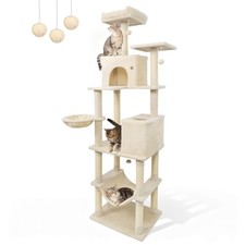80  Tall Cat Tree w/2 Condos Sisal Scratching Posts Plush Perch Hammock Basket
