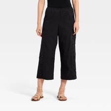 Women Cropped Straight Leg Eyelet Pull-On Pants - A New Day