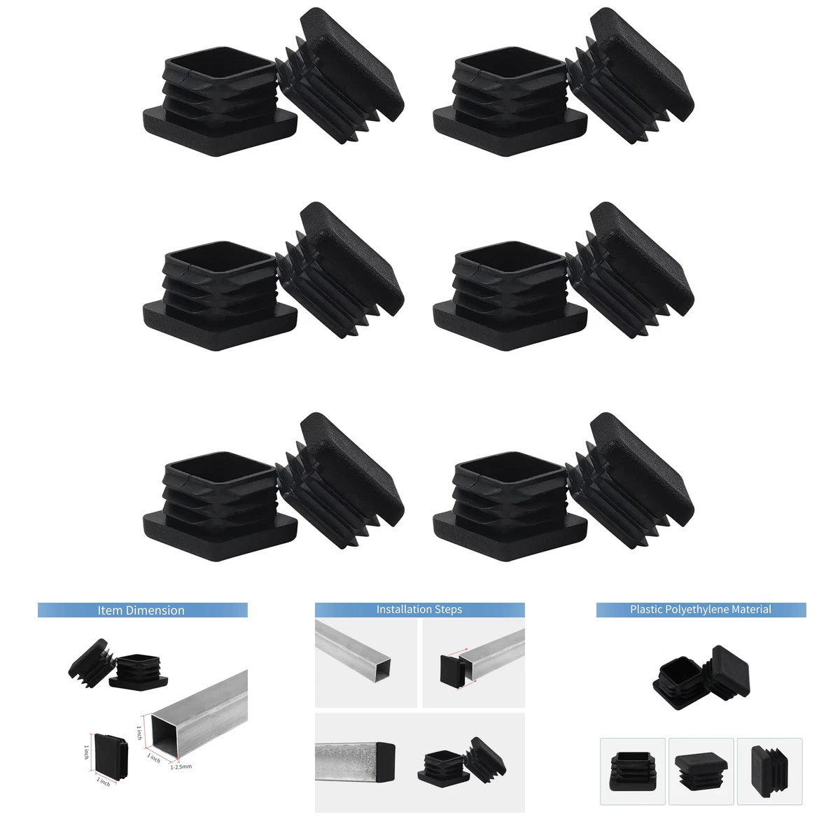 12 Embouts Caps En Plastique Rectangulaire 20x60 Mm – Pour Tubes Et Tuyaux, Uxcell