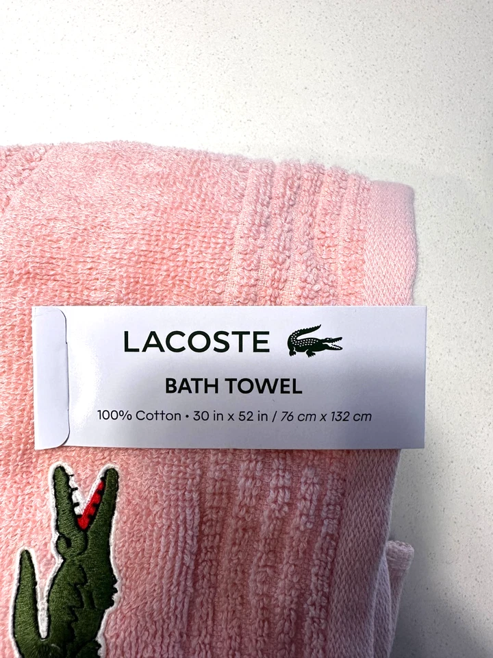 NWT LACOSTE Light PINK Cotton Bath Towels 30"x 52" Big Crocodile Logo Set Of 2 - Image 2 of 4