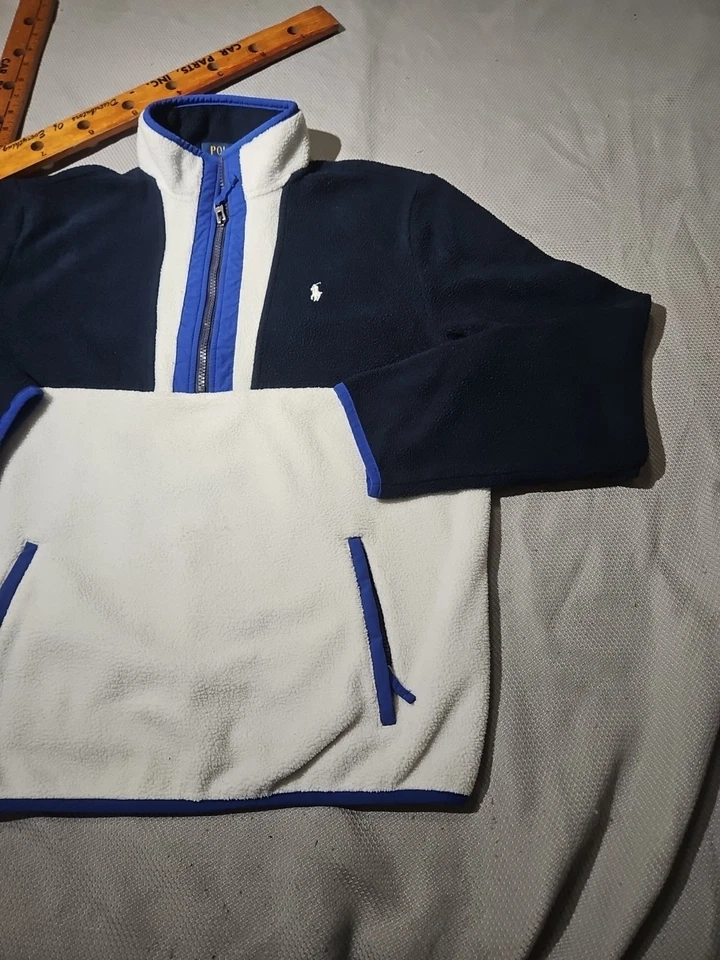 Suéter Polo Ralph Lauren Jóvenes Niños XL Azul Bloque de Color Vellón 1/4 Cremallera Jersey Foto 3 de 4