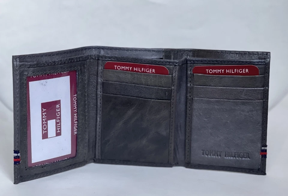 Carteira masculina elegante de couro genuíno Tommy Hilfiger com três dobras para carteiras masculinas presente - Imagem 4 de 4