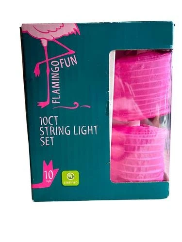 Flamingo Fun 10-Count Pink String Lights Set - UL Certified - Indoor/Outdoor 11z