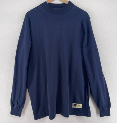 RUSSELL ATHLETIC Shirt Mens XL Pro Cotton Y2K Long Sleeve Tee Mock Neck Blue VTG