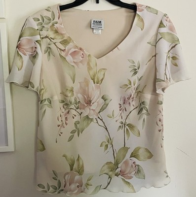 RM Richards Women's Top, 16WP, Cream Flowers, Lined, Shoulder Pads, Dressy