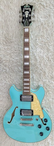 D'Angelico Premier Mini DC Semi-Hollow Body Electric Guitar, Surf Green - Sample