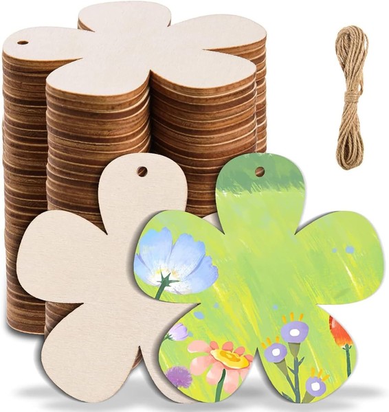 Holzblumen Scheiben 20 StüCk 7,5 Cm Naturholz Basteln Diy Dekoration AnhäNger-image