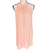 Trina Turk Strawberry Fields Pink Sequin Daria Shift Dress Bow Tie Halter Size L