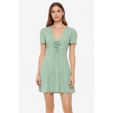 Reformation Green Floral V-Neck Summer Sundress Mini Dress - 6