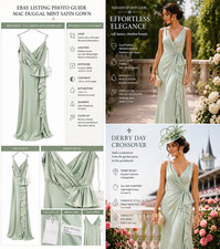 Mac Duggal Satin Mint Green Gown Size 8 NWT Draped V Neck Ruffle Formal Evening