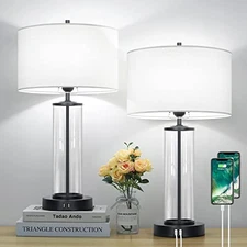 BESLOWE MODERN TOUCH CONTROL TABLE LAMPS 2 USB 3-Way Dimmable Set of 2 - Black