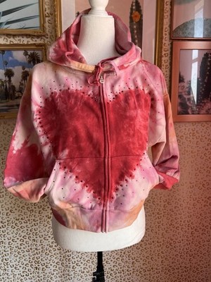 Tie Dye Heart Hoodie With Rhinestones Valentines Day