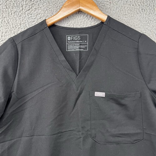 Figs Scrub Top Womens Medium Black Shirt Casma Pocket Technical Collection V - Picture 2 of 11