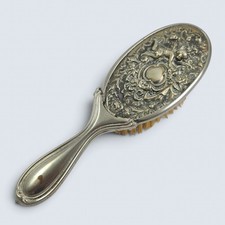 Antique Vintage Victorian Silver Plated Hairbrush Brush Repousse Cherub READ