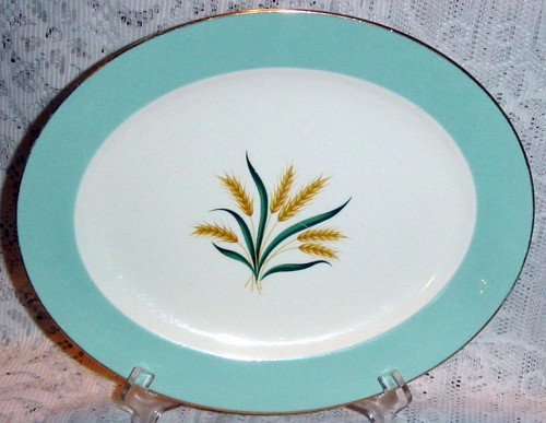 VIKING WHEAT INTERNATIONAL D S OVAL SERVING PLATTER 13 3/4" RETRO GOLD TRIM - 第 1/2 張圖片