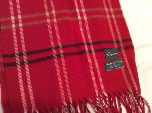 CEJON Winter Scarf Tartan Plaid Red Black Ivory w/Tassels Made in Italy 63x12 - Picture 4 of 6