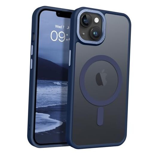 Compatible with iPhone 15 Plus Case, Translucent Matte Slim Deep Blue