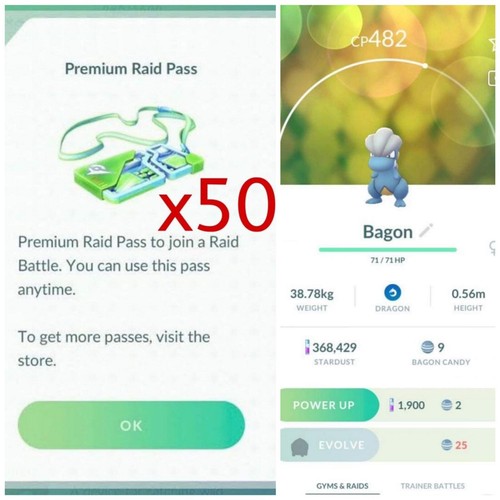 50 Raid Pass 50 Bagon Finder Plantinum Medal Pokemon Go Description Ebay