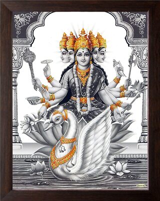 Panchamukhi Goddess Saraswati with his Swan HD Printed Picture With Wooden Frame