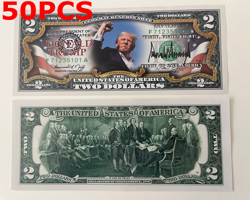 50 pcs 2024 Donald Trump $2 Novelty Dollar Bill Trump Assassination FIGHT