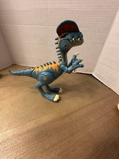 Jurassic World JW 7" Dilophosaurus Raptor w/ Lights/Sounds Blue Dinosaur Working