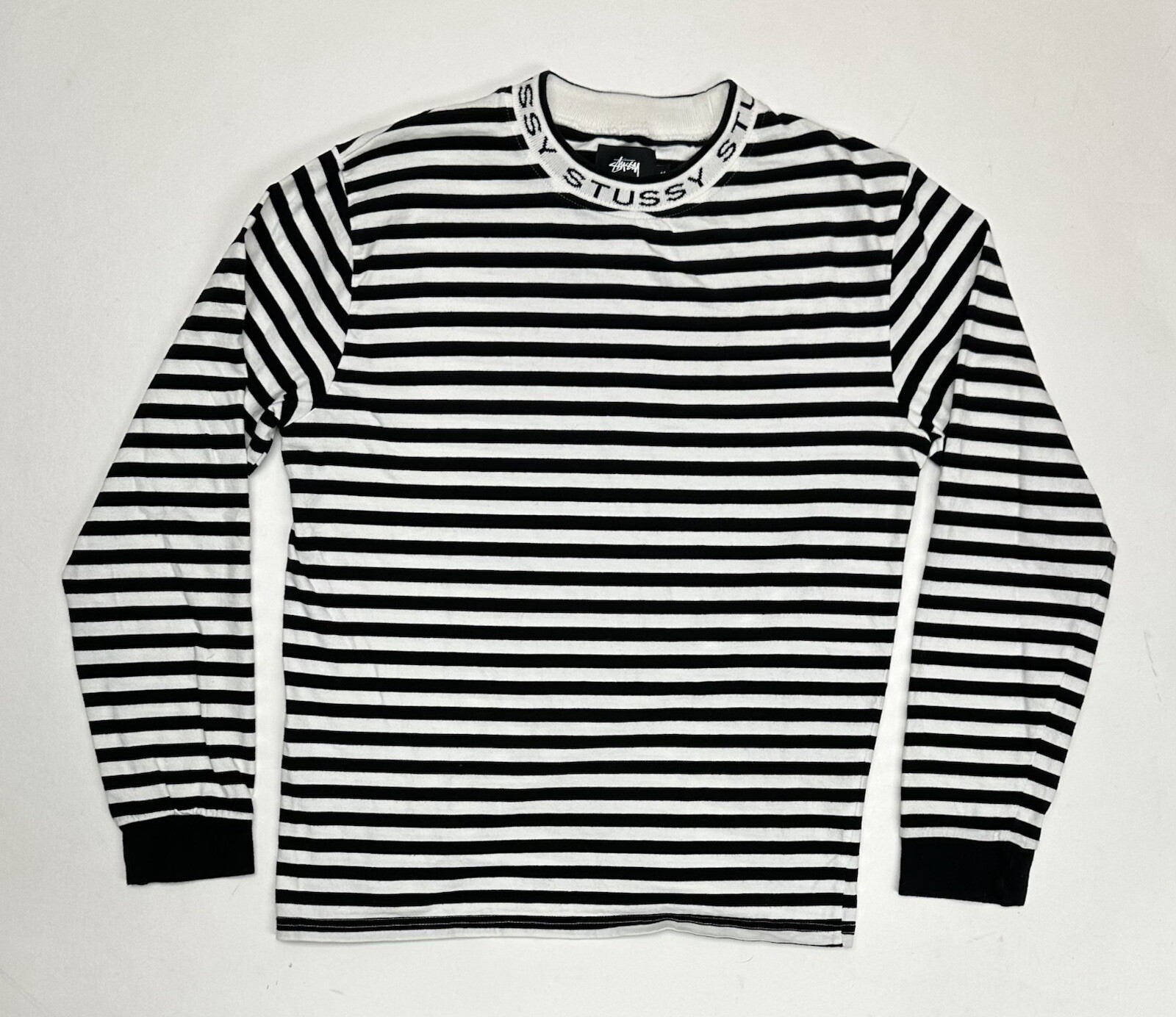 00s Stüssy Striped Mock Neck Long Sleeve Tee Shirt Medium Black/White