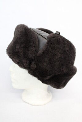 BRAND NEW BROWN SHEARED BEAVER & LEATHER FUR HAT CAP MEN MAN  display picture 1