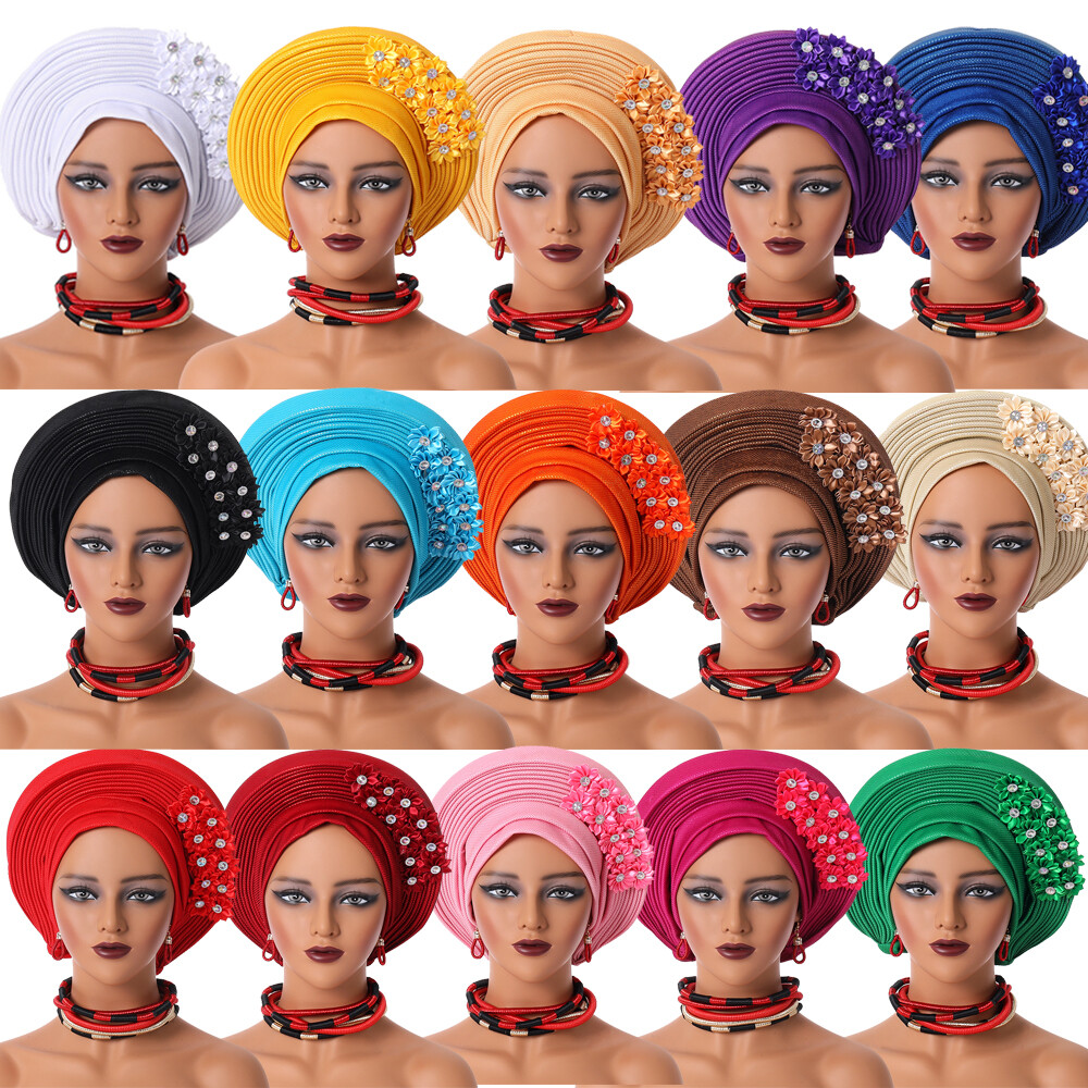 Auto Gele Headtie - Already Made African Head Wrap, Nigerian Aso Oke Bonnet, One Size For Women - View #8