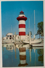 Vintage SC Postcard Hilton Head Island Harbour Town Lighthouse boats saiboat