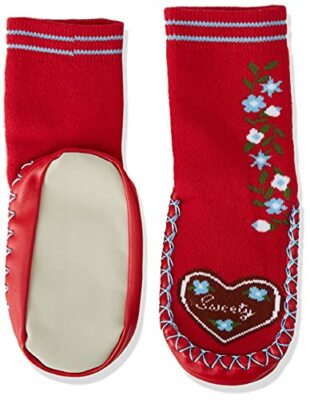 Playshoes Boy's Unisex Kids Anti-Slip Cotton Socks Heart Design Slippers, Red (R