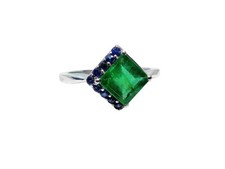 925 Silver Sapphire Promise Ring Natural Sapphire Emerald Anniversary Ring